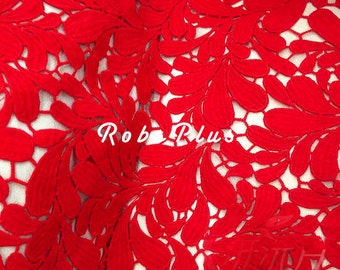Red lace Fabric- Floral red lace fabric- Red floral lace fabric- Floral Embroidered Chemical Lace - Red Floral Embroidered-Guipure Lace- L88