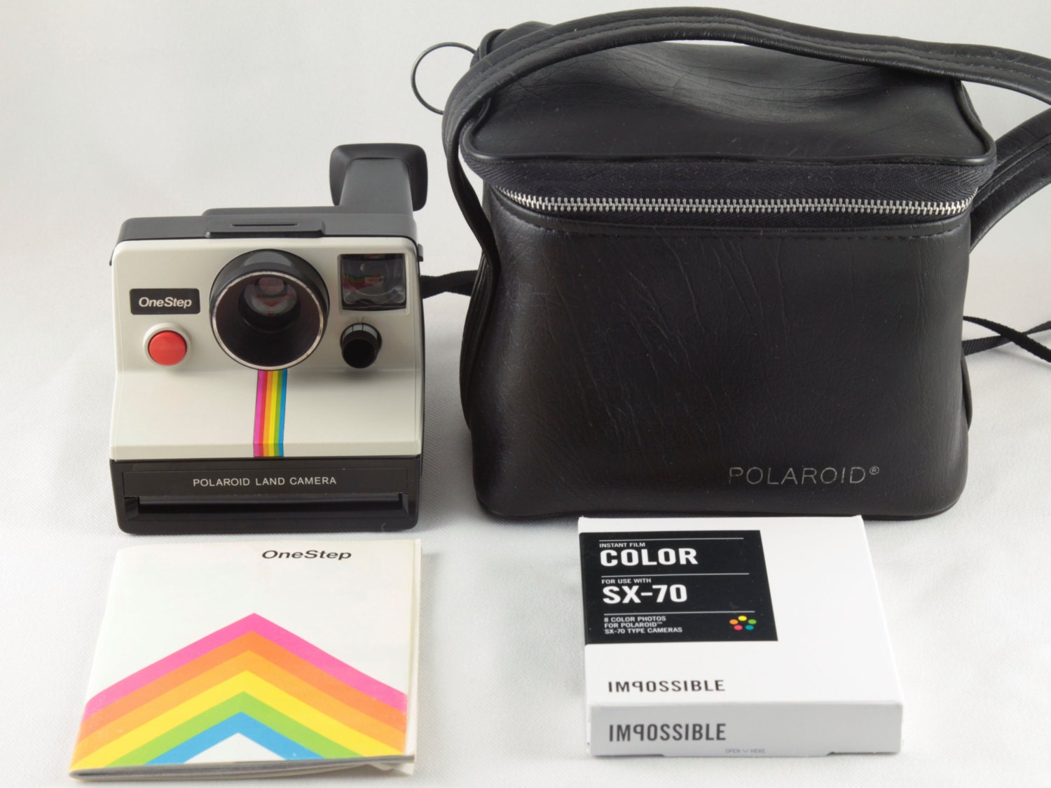 Vintage Polaroid OneStep SX-70 White Rainbow Stripe Instant