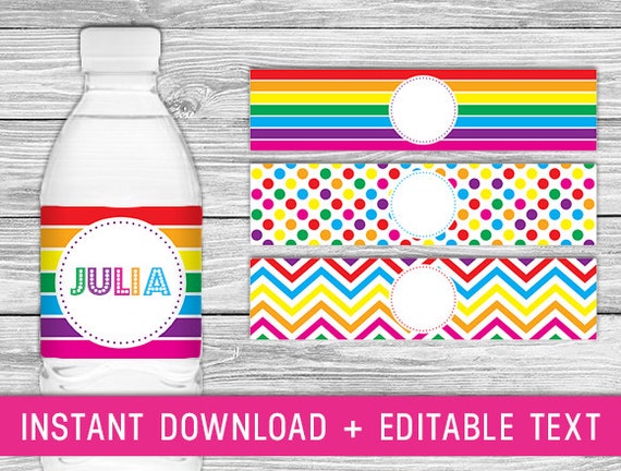 printable water bottle labels primary color by purdyprintsnyc