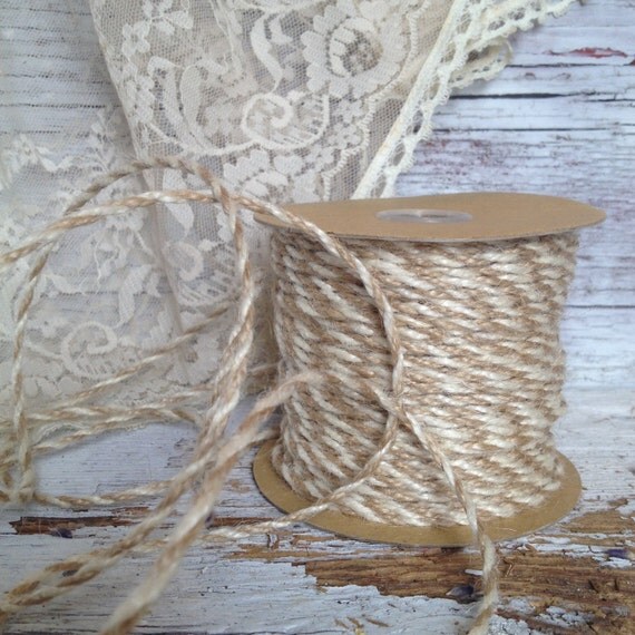 White and Natural Jute Twine 5 Yards Rustic by DenaDanielleDesigns