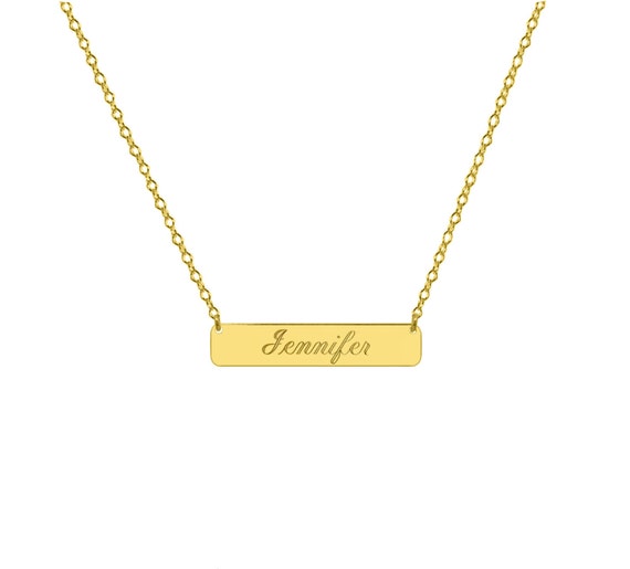 Engravable 14k Solid Gold Bar Necklace 1 inch by justforfundesign