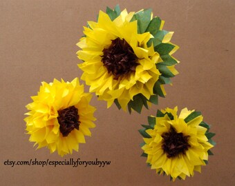 Tissue Paper Pom Pom / Sunflowers - Perfect Decorations for July 4th , Summer Wedding, Birthday Party & Baby Shower