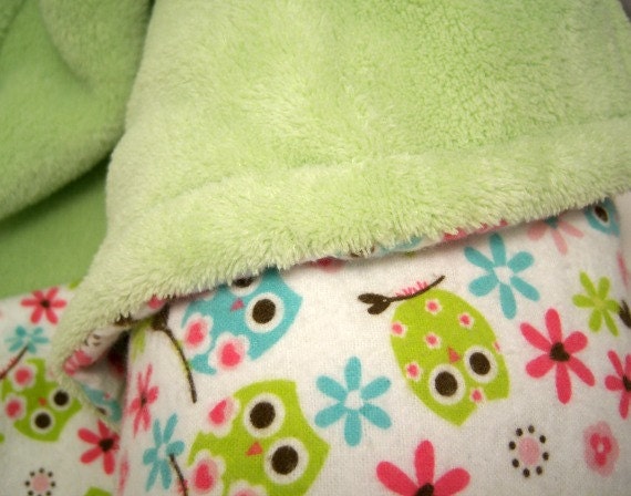 Toddler Owl Blanket - 33 x 46 Baby Blanket - Soft Flannel Baby Blanket - Owl Blankie - Chinelle and Flannel Blanket