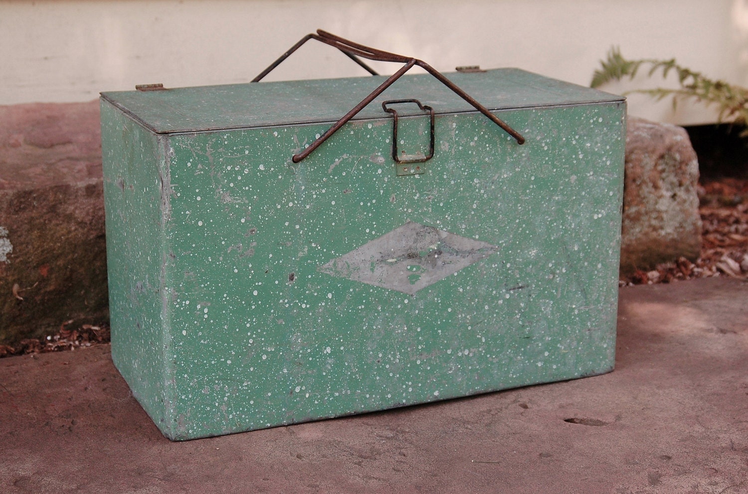 Green Galvanized Metal Ice Chest Vintage Portable Insulated