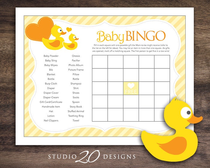 Instant Download Yellow Rubber Duck Baby Shower Games Duck