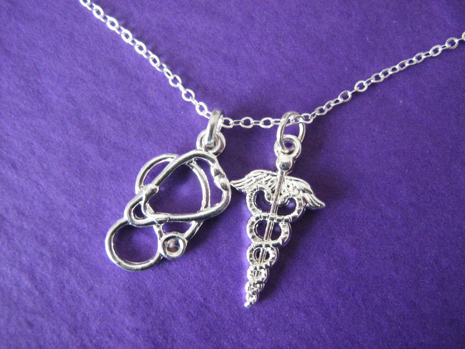 Medical Necklace Stethoscope Charm Caduceus by