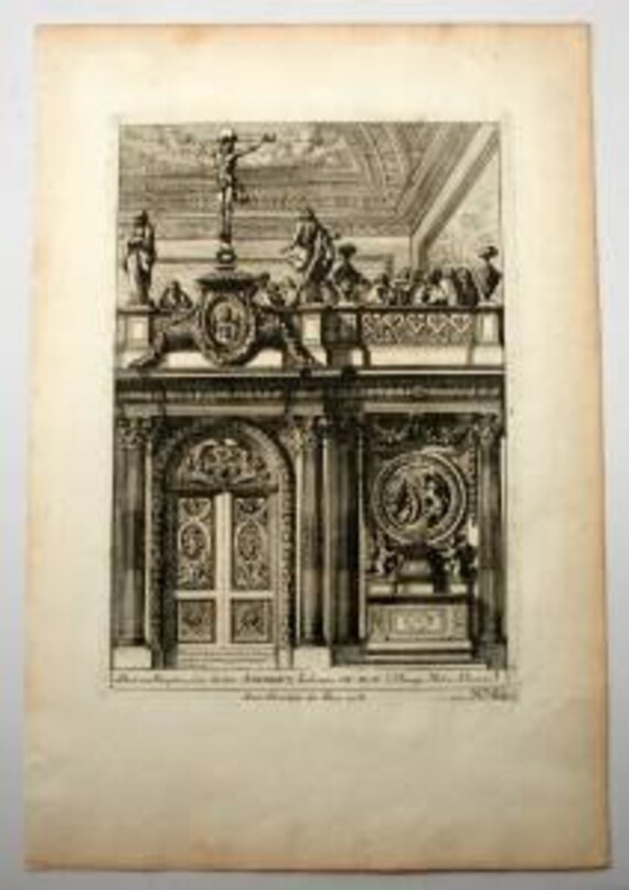 Rare Antique French Engraving Print "Landscape Portrait Panel" Le Pautre 1752 #2