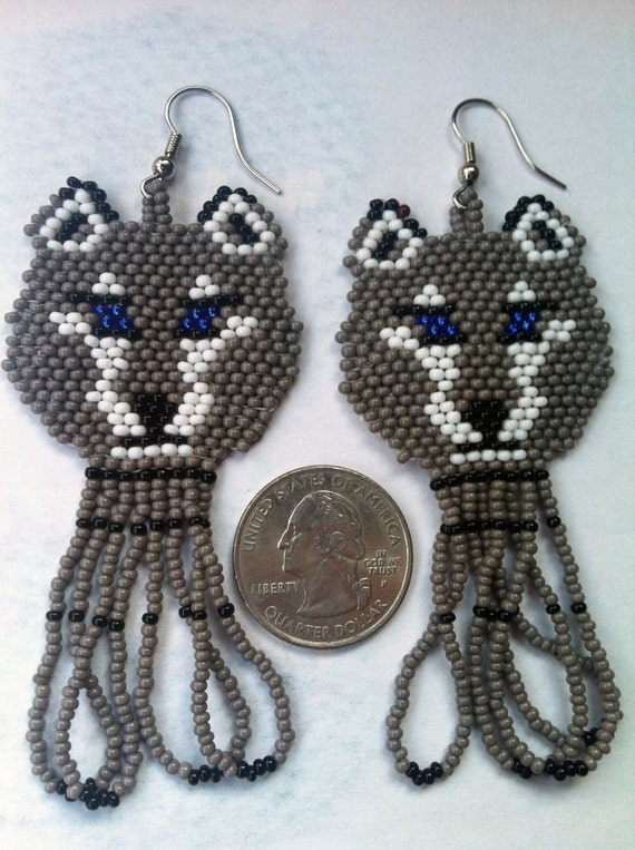 Beaded Wolf Earrings By Nativecooperative On Etsy 4828