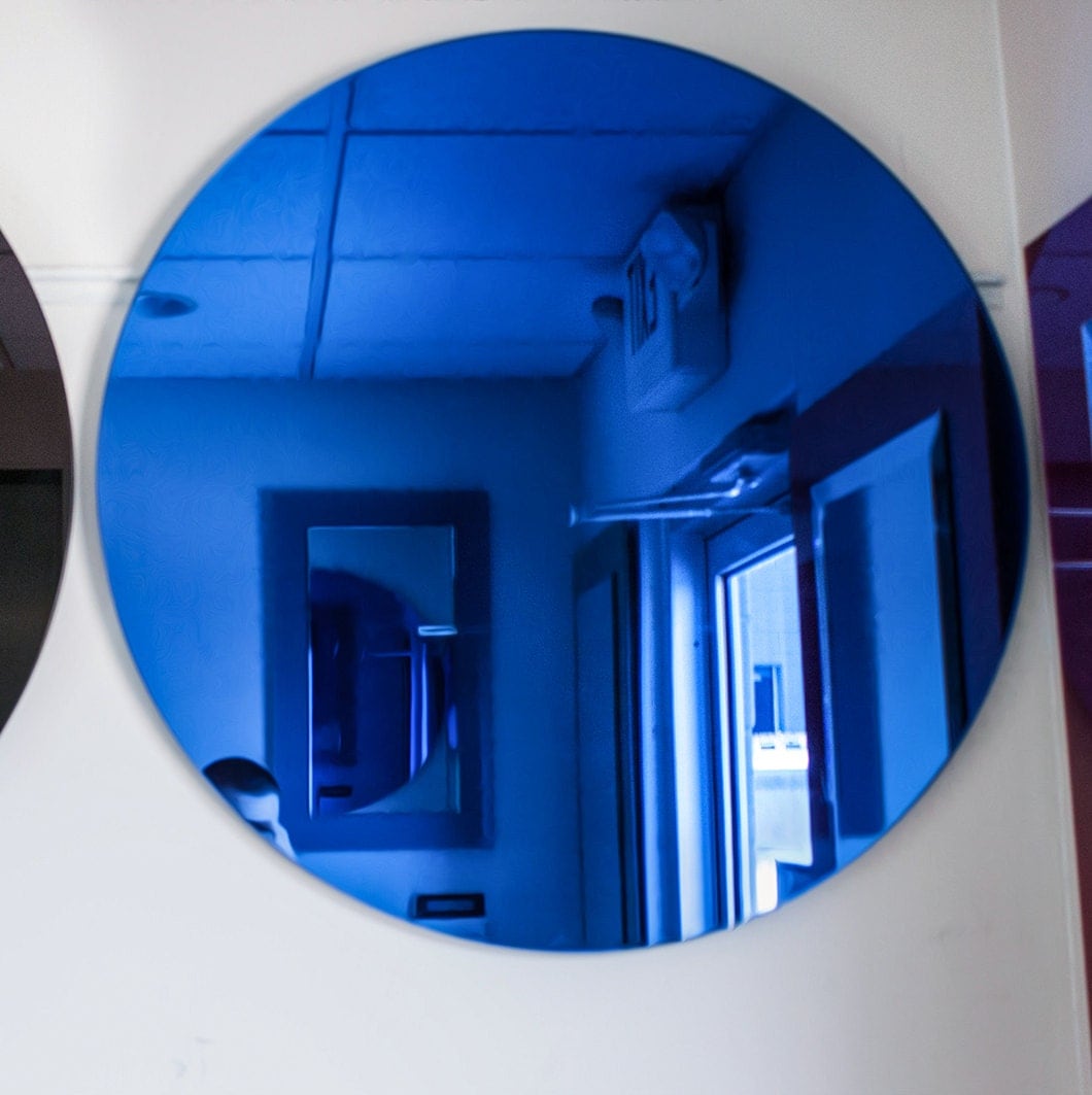 Blue glass mirror. 31 round Art Deco style by MirrorCooperative