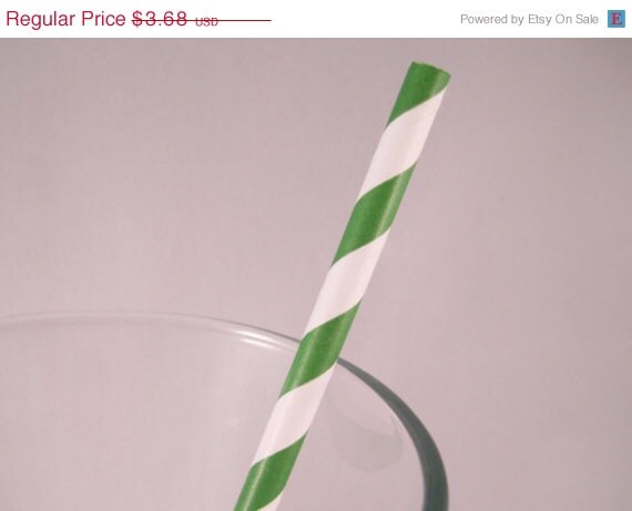 15% off - 25 Kelly Green Stripe Straws - ships less than 24 hours Il_570xn
