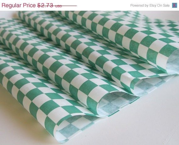 10% off - 25 Sheets of Green and White Checkered Deli Wrap Wrapping Paper 12" x 12" Il_570xn