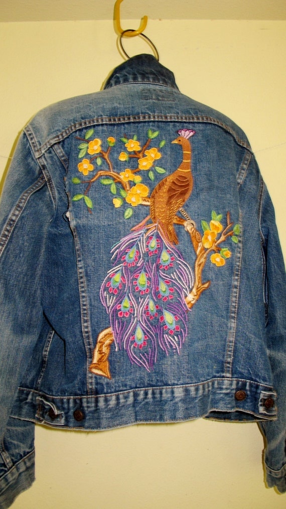 Levi Denim Jacket Embroidered Denim Distressed Vintage Jean