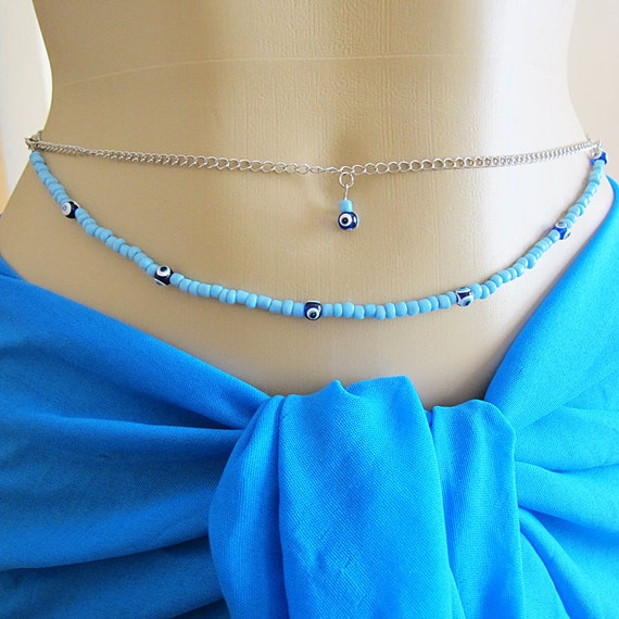 Items similar to beaded silver belly chain, bikini jewelry, body chain