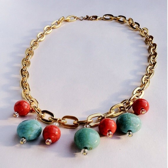 Items similar to Coral and Turquoise Bubble Necklace on Etsy