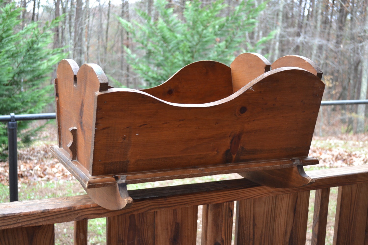 Vintage Wood Rocking Baby Cradle Handmade Primitive