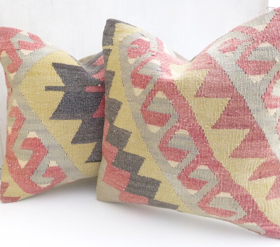 Pastel Kilim Pillow SET with ZigZags Decorative by SophiesBazaar