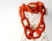 rust chain scarf, wool necklace celosia orange, crochet circle scarf, chunky crochet scarf in merino wool by cosediisa