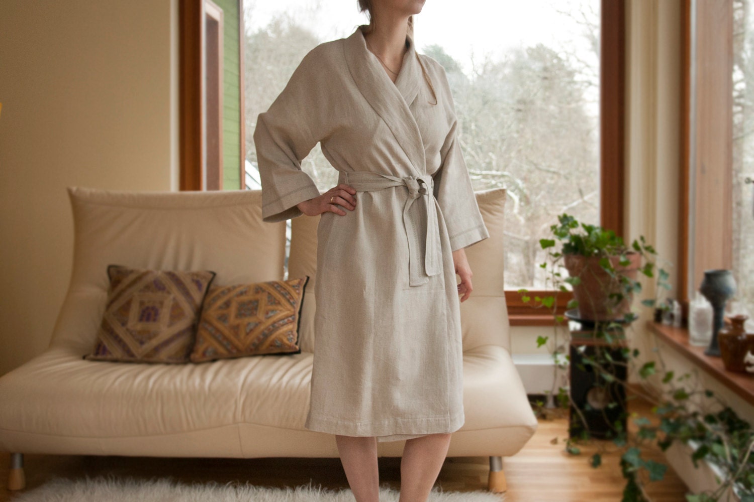 Classical Pure Linen Robe for Women
