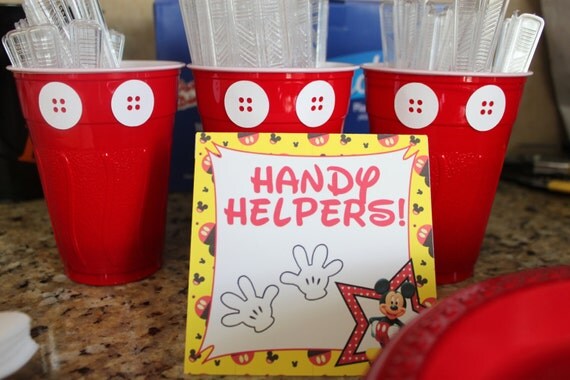 Mickey Mouse Birthday Party Handy Helpers sign for utensils