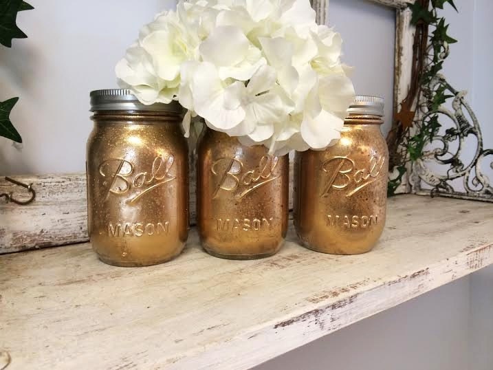 Mercury Glass Inspired Mason Jars in Gold Set by xxMagnoliaLanexx
