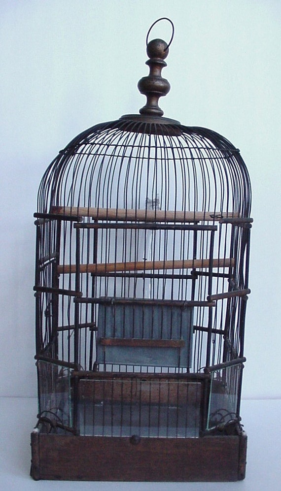 Old Victorian Era French Bird Cage with Fantastic Hand Blown Glass