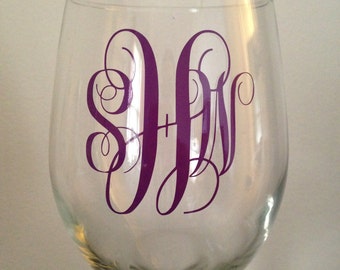 Monogram wine glass personal wine glass initial wine glass