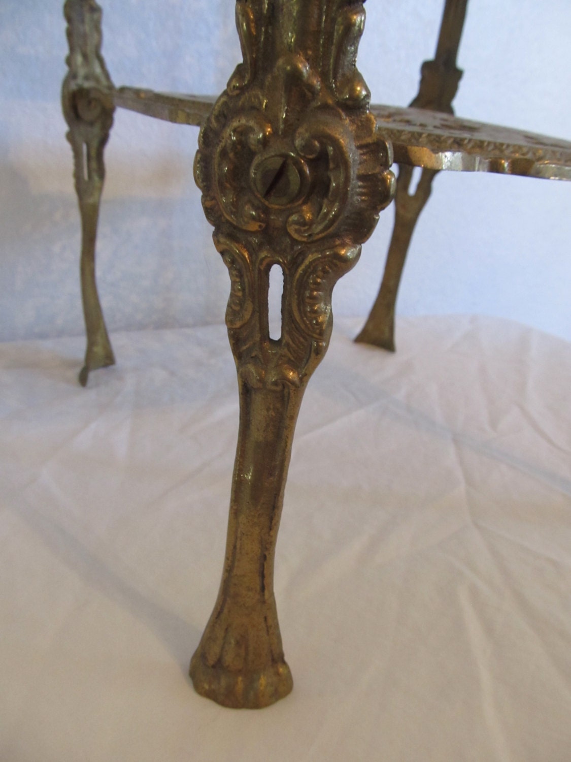 Victorian Claw Footed Brass Floral Cherub Plant Stand Two