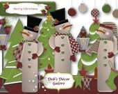 Clipart Winter Tall Snowmen - Country - Prim Il_170x135