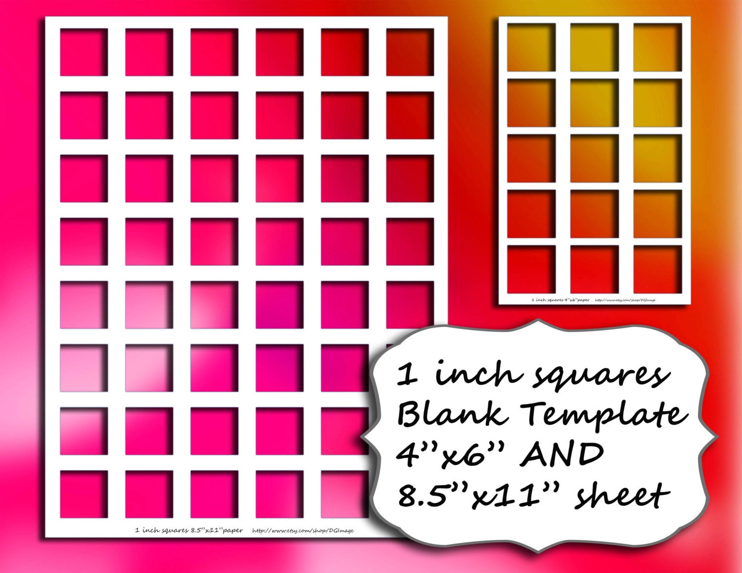 1 inch squares template on 4x6 and