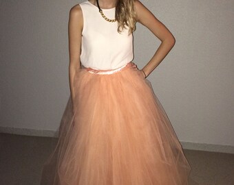 FULL LEGTH APRICOT tutu skirt - 8 layers sewn tutu - Custom Apricot tulle skirt - Adult tutu skirt - Girl apricot tulle skirt - Flower girl
