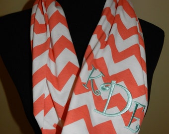 Coral & White Chevron Infinity Scarf