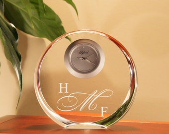 Personalized Cystal Clock Engraved with Choice of Design or Font Selection (Each - Optic Crystal Round) Click Main Image for Options