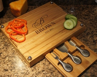 Designer's Dream Wedding Glass and Bamboo Cutting Board with Personalization Options, Wedding Designs, and Font Selection (Each - 13" x 10")