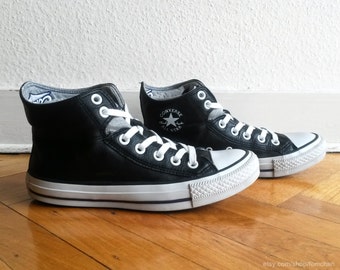Black and grey leather Converse high tops with foldover cuffs, double ...