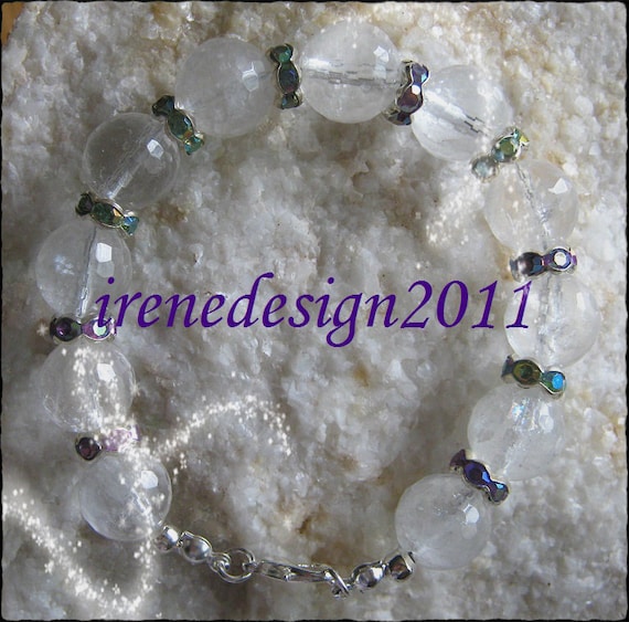 Beautiful Handmade Silver Bracelet with Facetted Rock Crystal & Swarovski by IreneDesign2011
