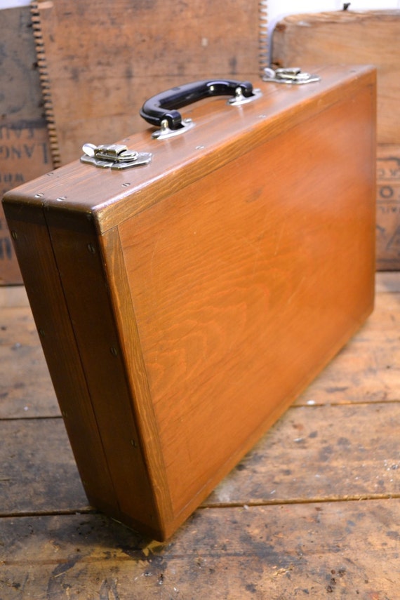 Items similar to Antique Handmade Solid Wood Briefcase on Etsy