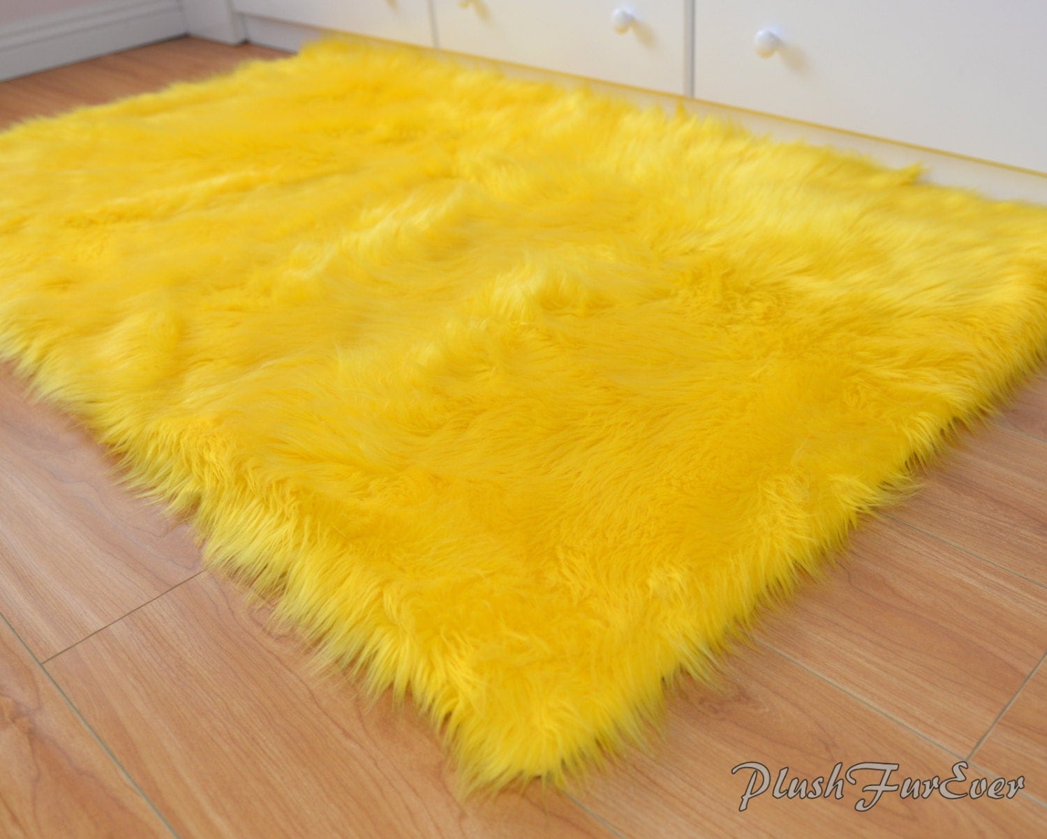 Yellow Fur Rug For Living Room