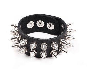 Vegan Friendly Leather 2 rows spiked Wristband Tree 1/2" Spikes Cuff Apex Studs Band Punk Rock Glamor Hipster Handmade USA NYC NB#1