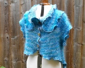 Upcycled Mohair Waistcoat/Vest/Shrug. Turquoise Jade Grey Shortsleeved Cardigan.