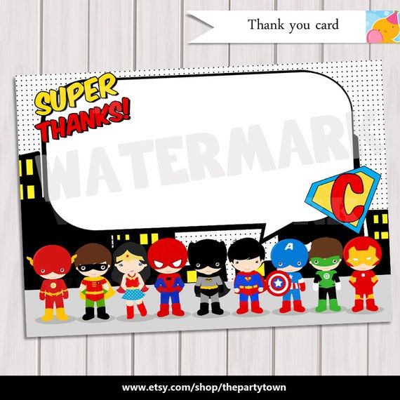 Pop Art SuperHero Thank you / Note Card Super Hero Birthday Party ...