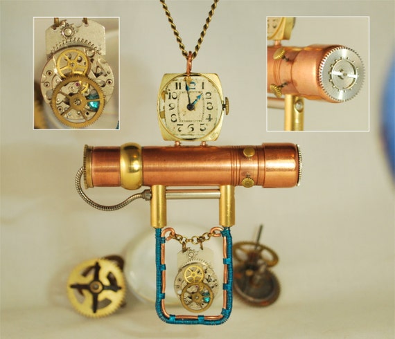 Handcrafted Steampunk Pendant Necklace, handmade Ladies Mens jewellery accessories, cosplay costume weddings by CosmicRobot1 steampunk buy now online