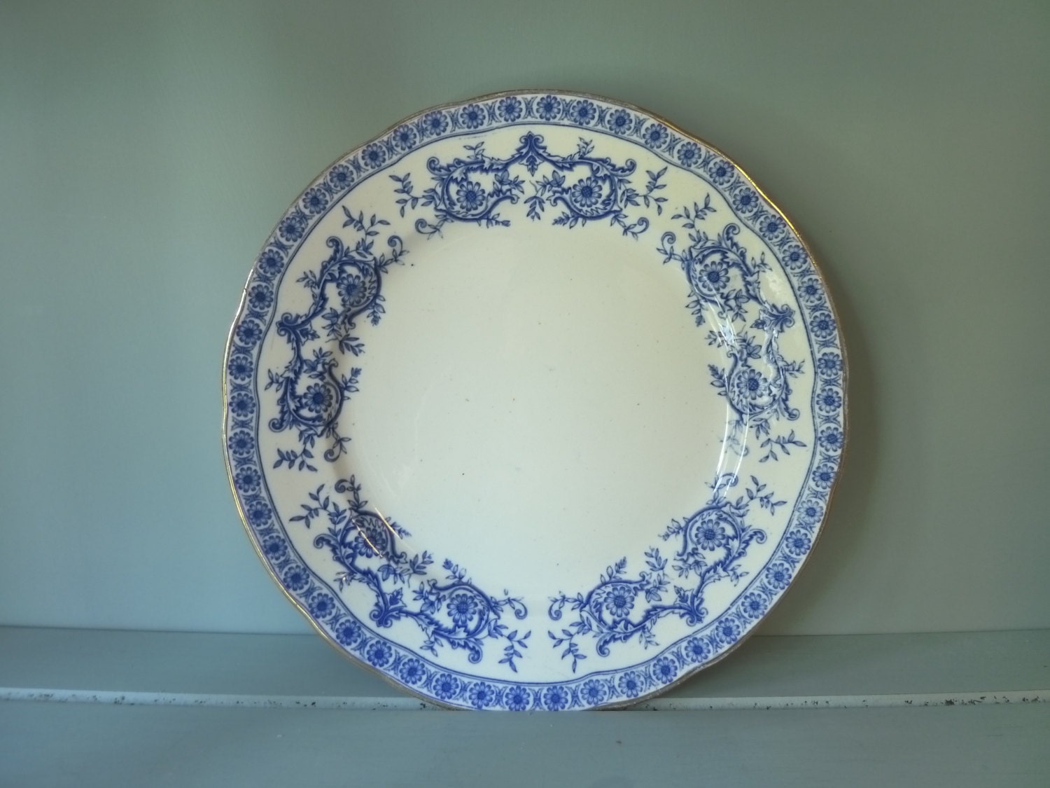 Vintage English Decorative Plate Blue and Gold Wall Hanging Haute Juice