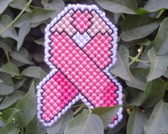 Pink Breast Cancer Awareness Ribbon - Plastic Canvas Cross Stitch Pattern