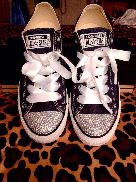 Rhinestone Converse With Ribbon Laces by ConverseCustomized
