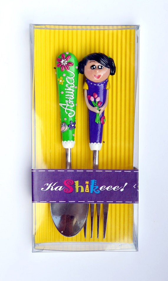 Custom Made Girl Cutlery Set Spoon and Fork by RadArtaDesign