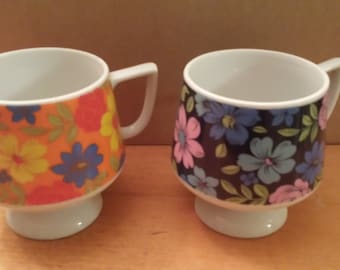 Vintage Flower Power Made in Japan Stacking Mugs Set of 2