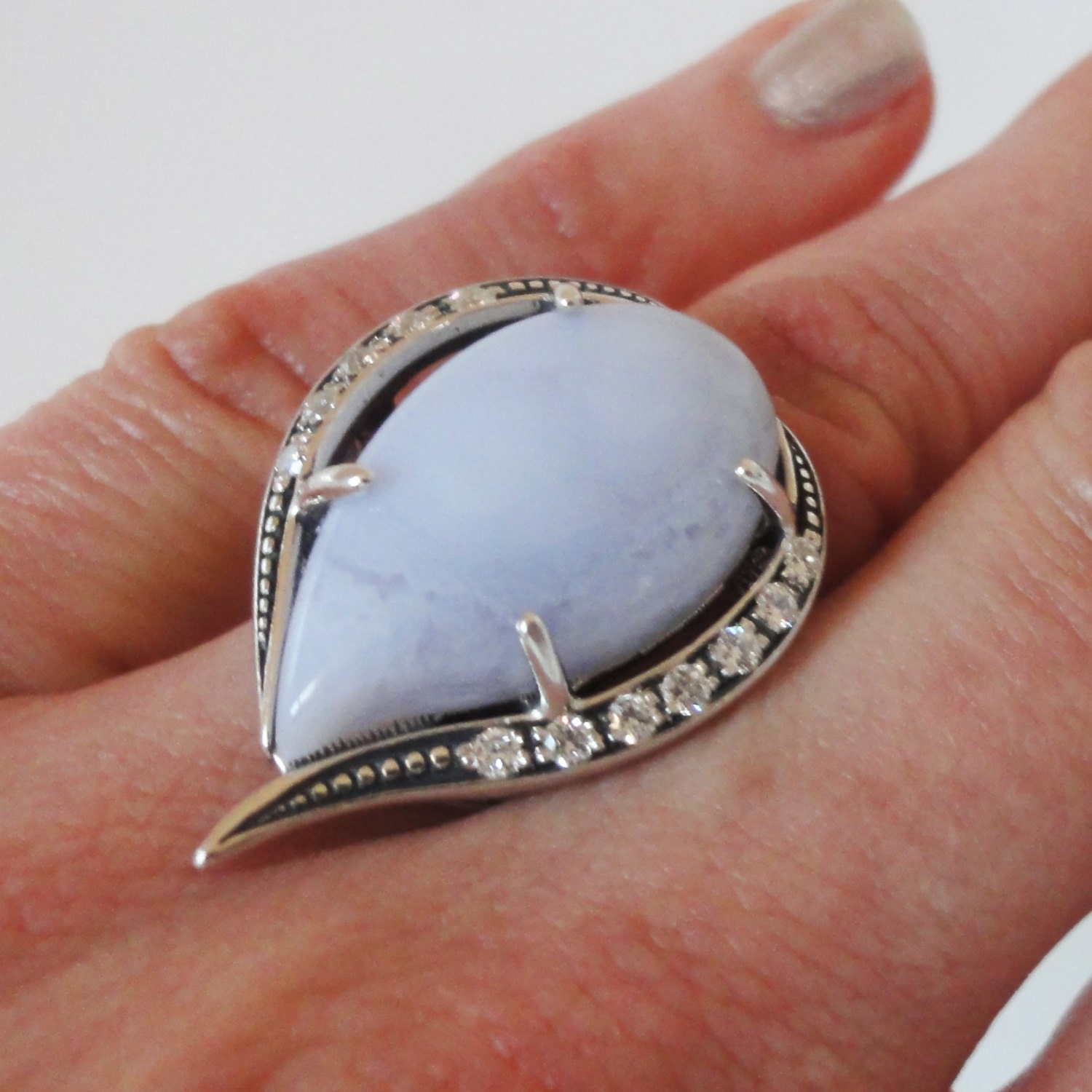 Blue Lace Agate ring Agate Ring size 8 white agate ring