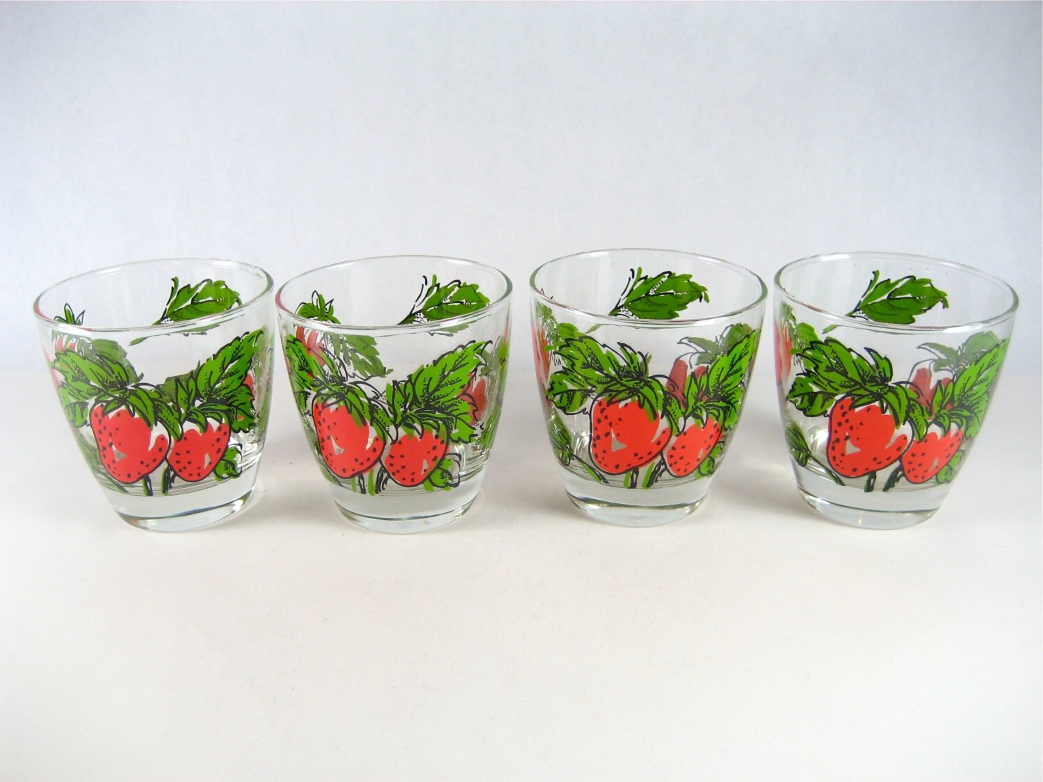 Vintage 1960s LIBBEY Strawberry Red & Green Cocktail Glasses