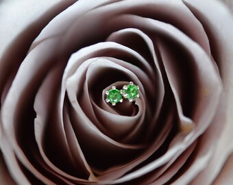 Tsavorite Green Garnet Stud Earrings, Recycled Sterling Silver, 2mm, Sterling Silver Studs, Natural Tsavorite Gemstones