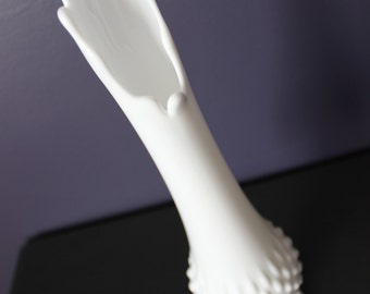 Large Vintage Fenton Hobnail Milk Glass Footed Vase